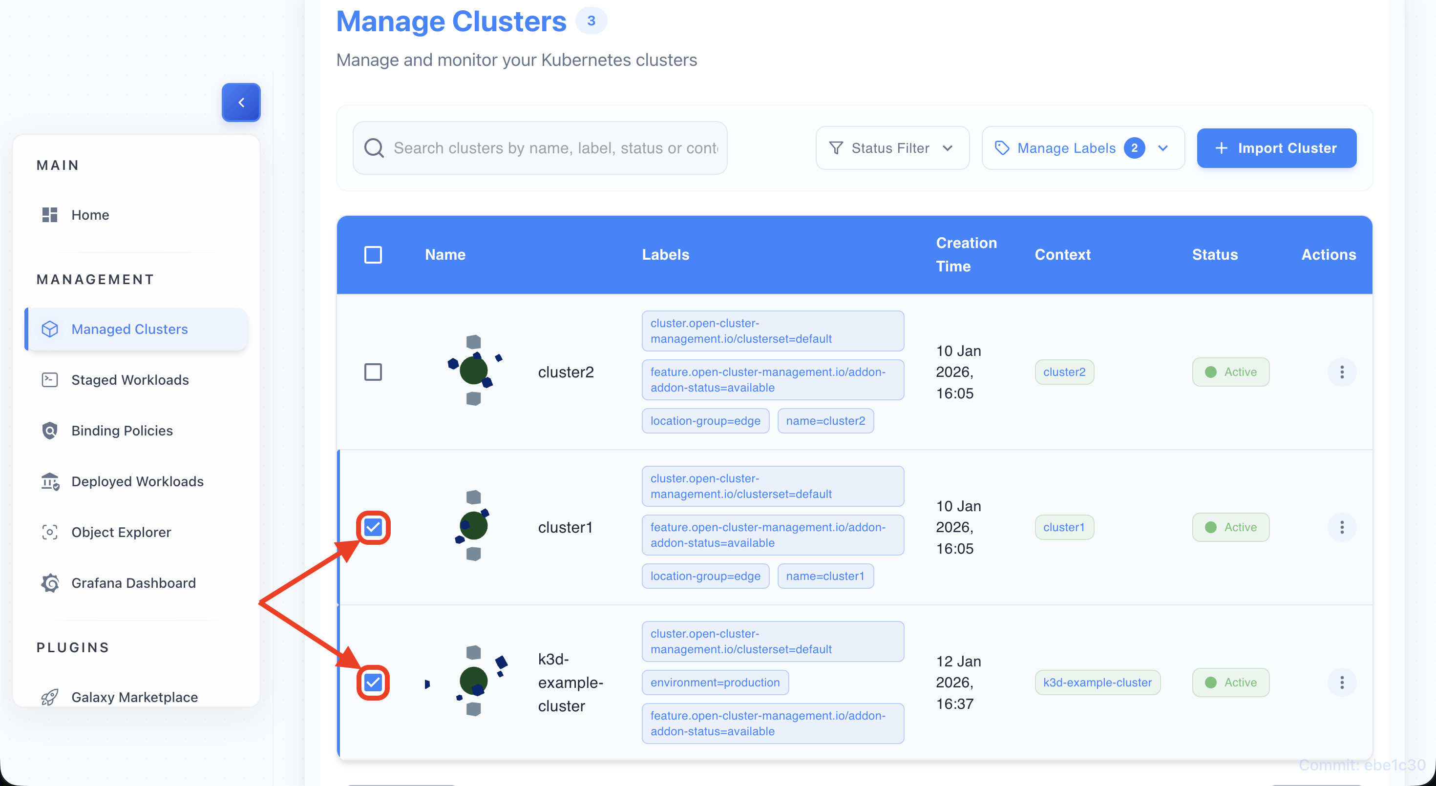 Step 1 — Select clusters